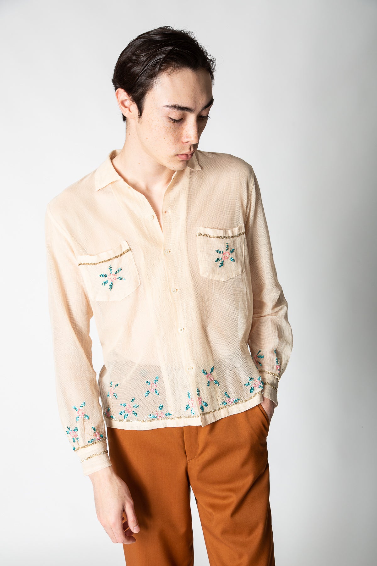 BODE | SEQUINED FLORAL LONG SLEEVE SHIRT