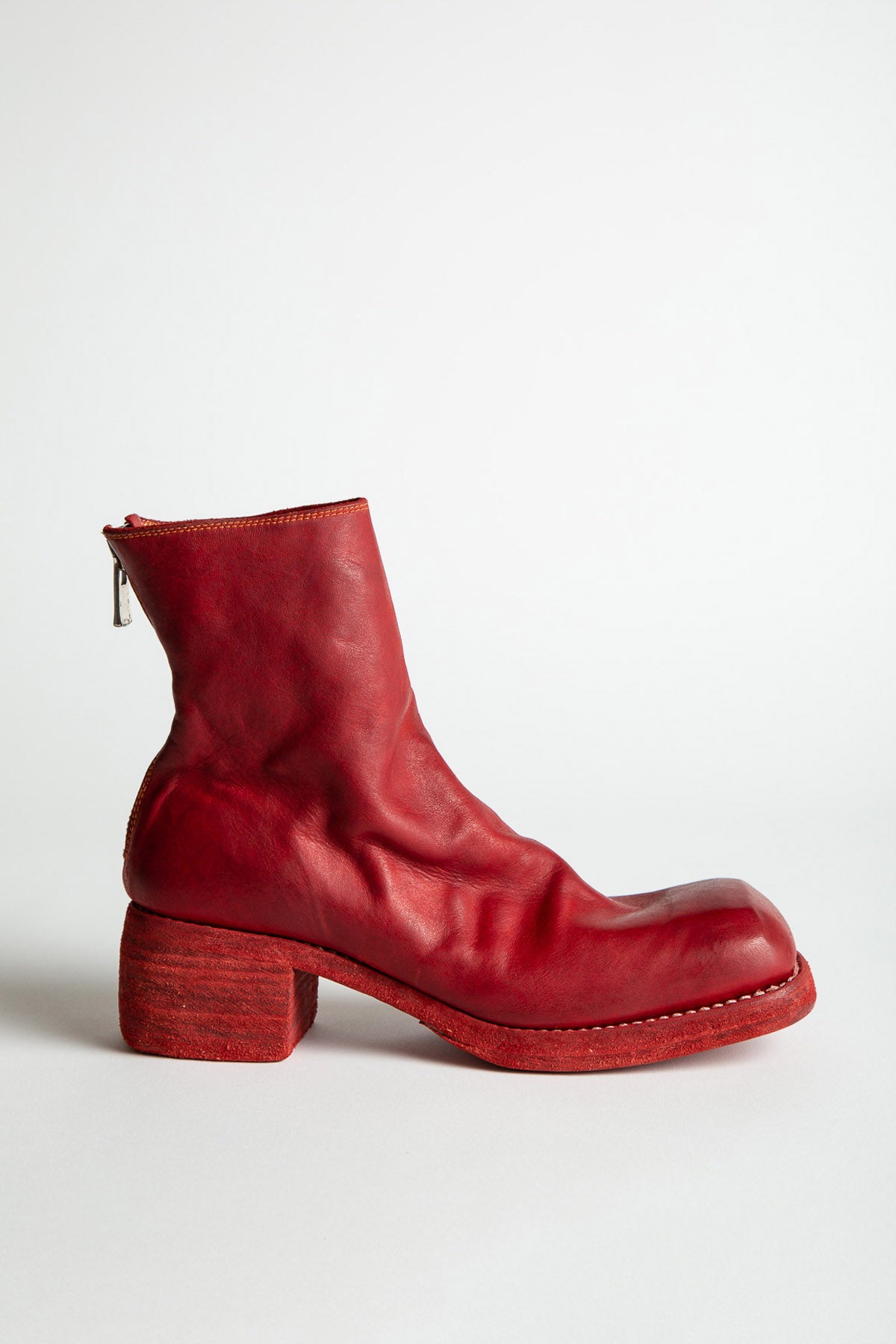 Guidi Square Toe Back Zip Boots Red 41