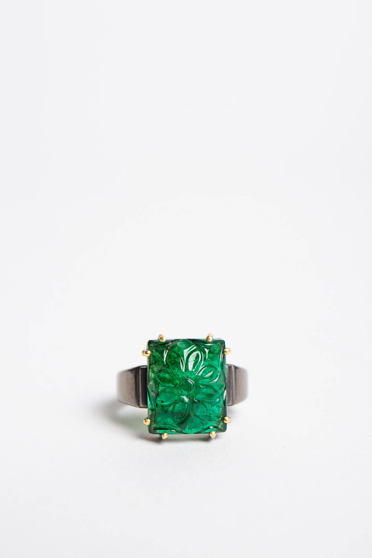 AMRAPALI LONDON | 18K YELLOW GOLD, BLACK RHODIUM, AND EMERALD PANNA RING - MAXFIELD LA