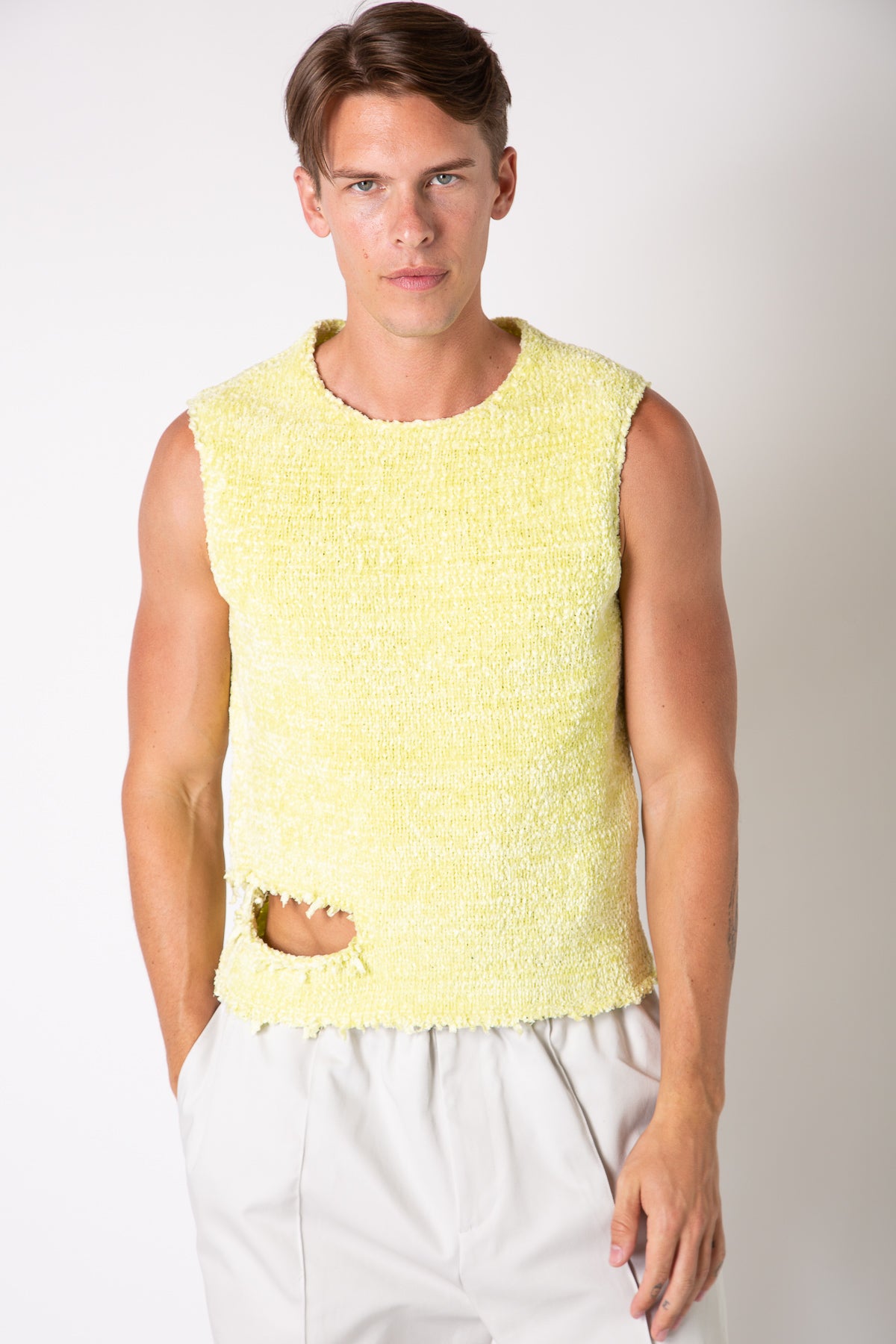 Jil Sander distressed-finish knitted top - Yellow
