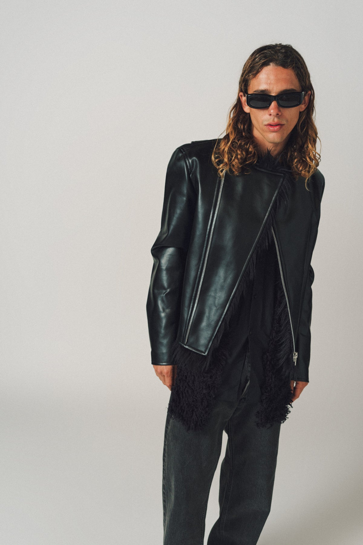 Zara Man Faux Leather Jacket Size Large Black Long Sleeve Coat | eBay