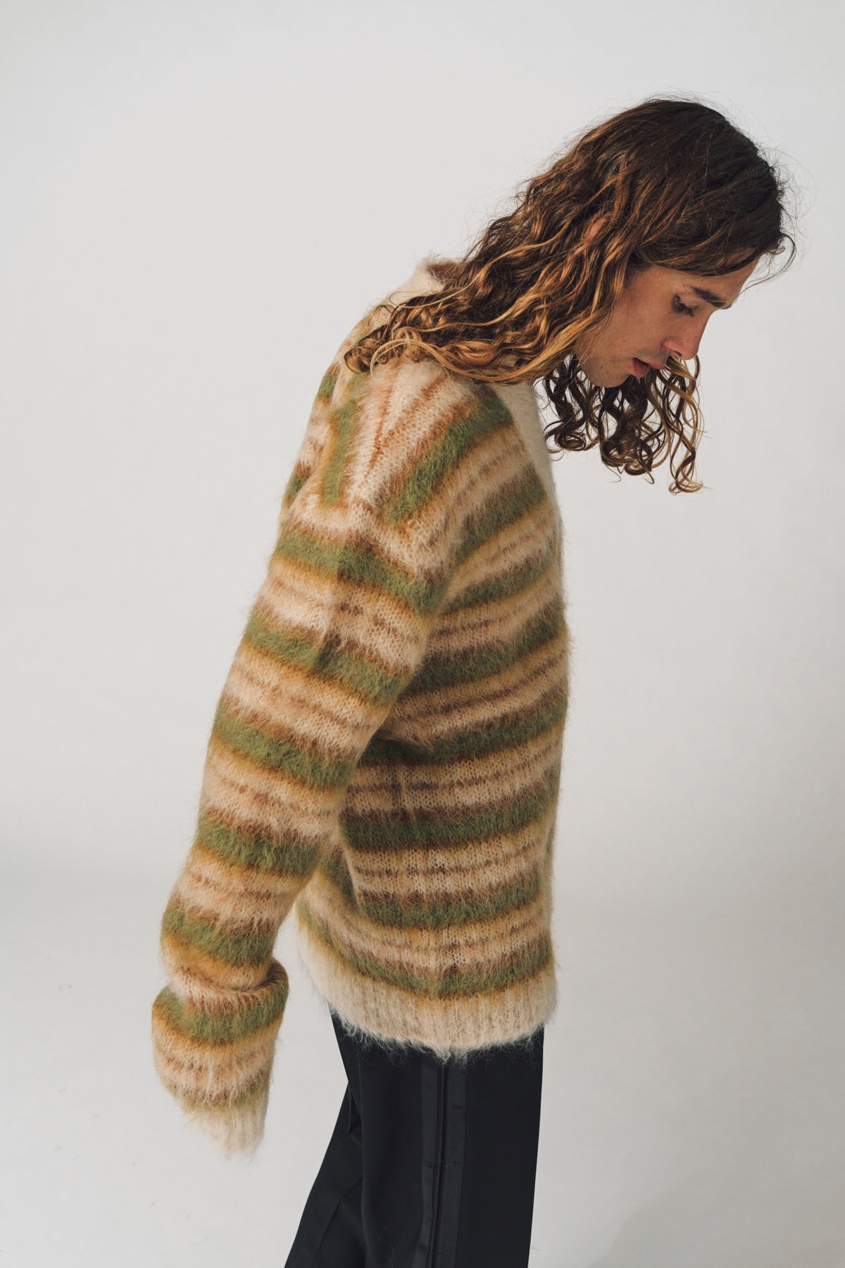 MARNI | CAMEL STRIPED MOHAIR CARDIGAN