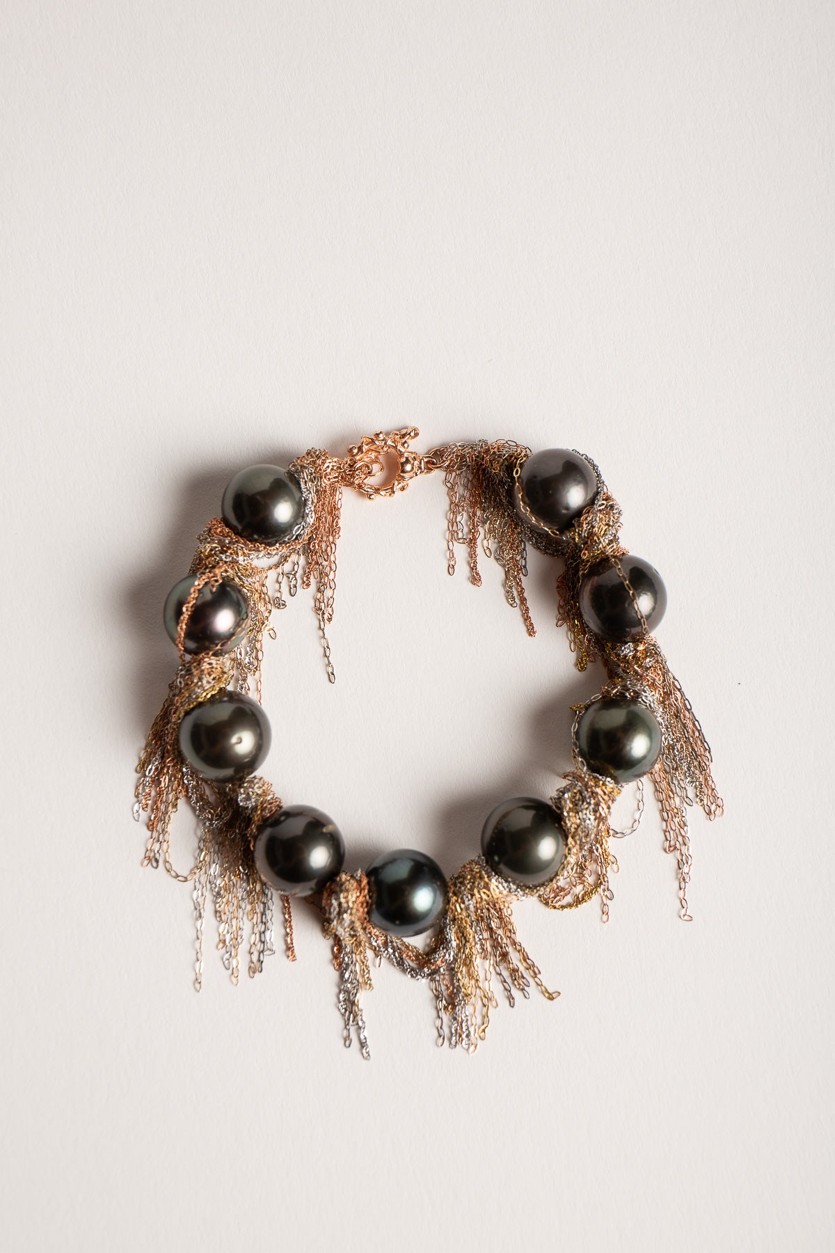 MARTIN BERNSTEIN GOLD FRINGE BLACK PEARL BRACELET