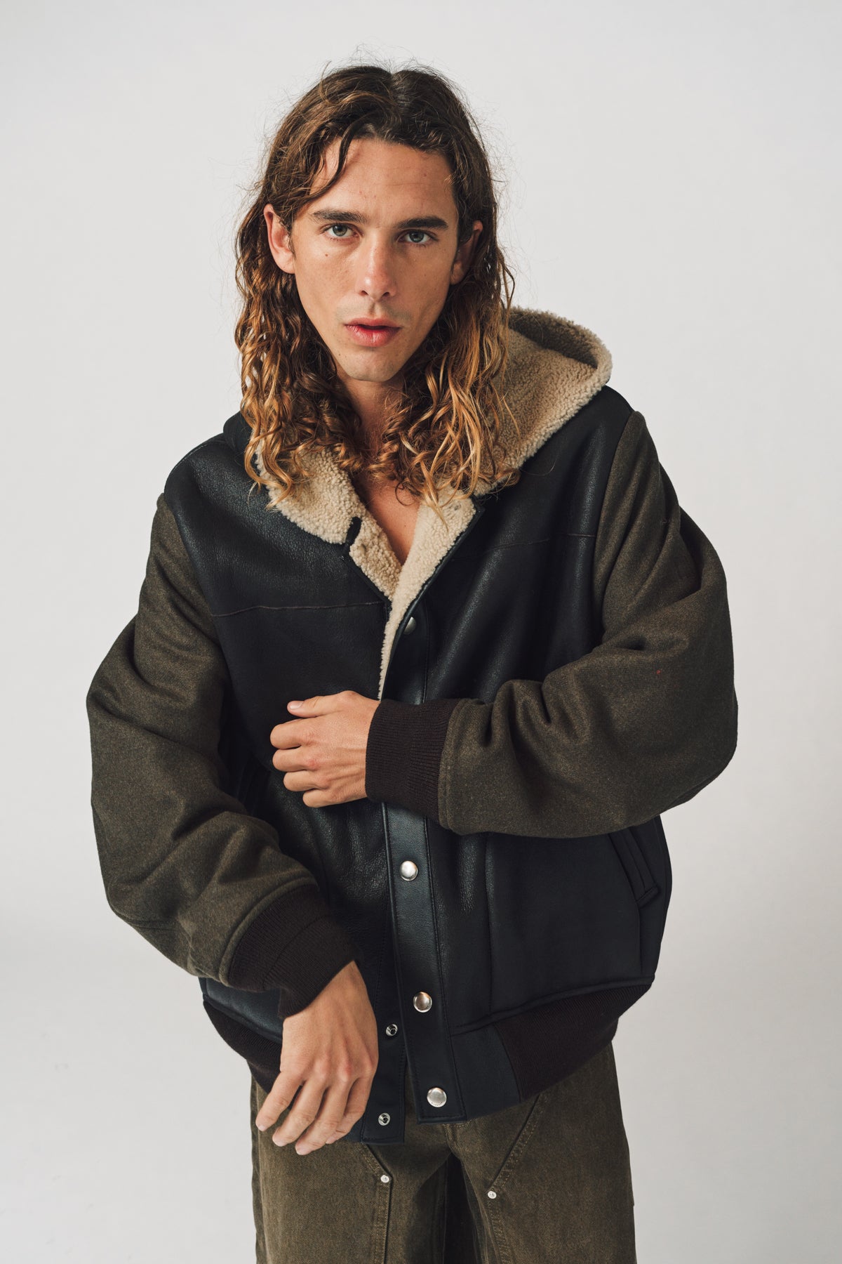 Shearling varsity outlet jacket