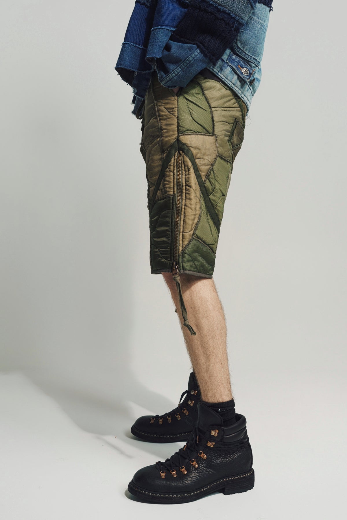 GREG LAUREN | MIXED PUFFER ZIP SHORTS