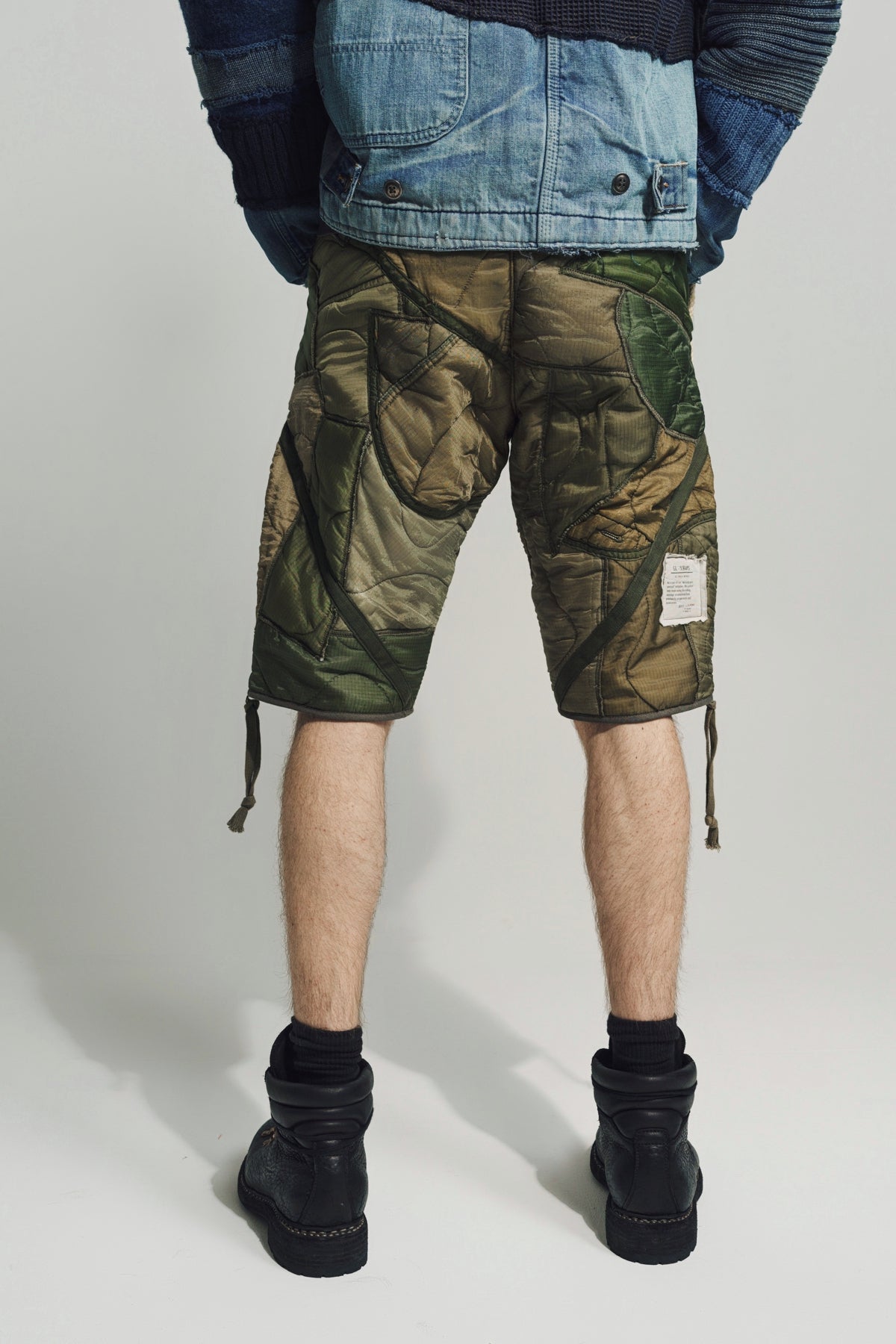 GREG LAUREN | MIXED PUFFER ZIP SHORTS