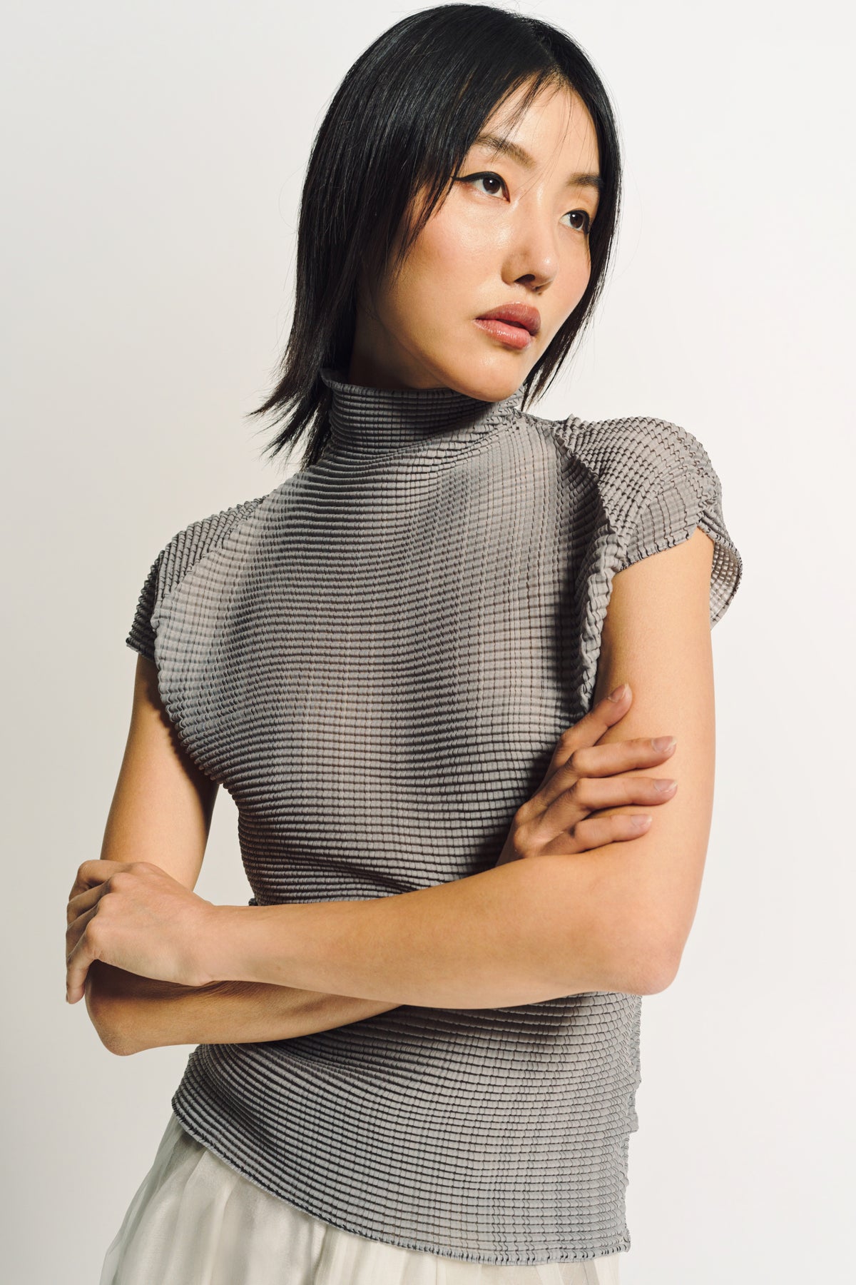 ISSEY MIYAKE | WOOLY PLEATS-46 SHORT SLEEVE TOP