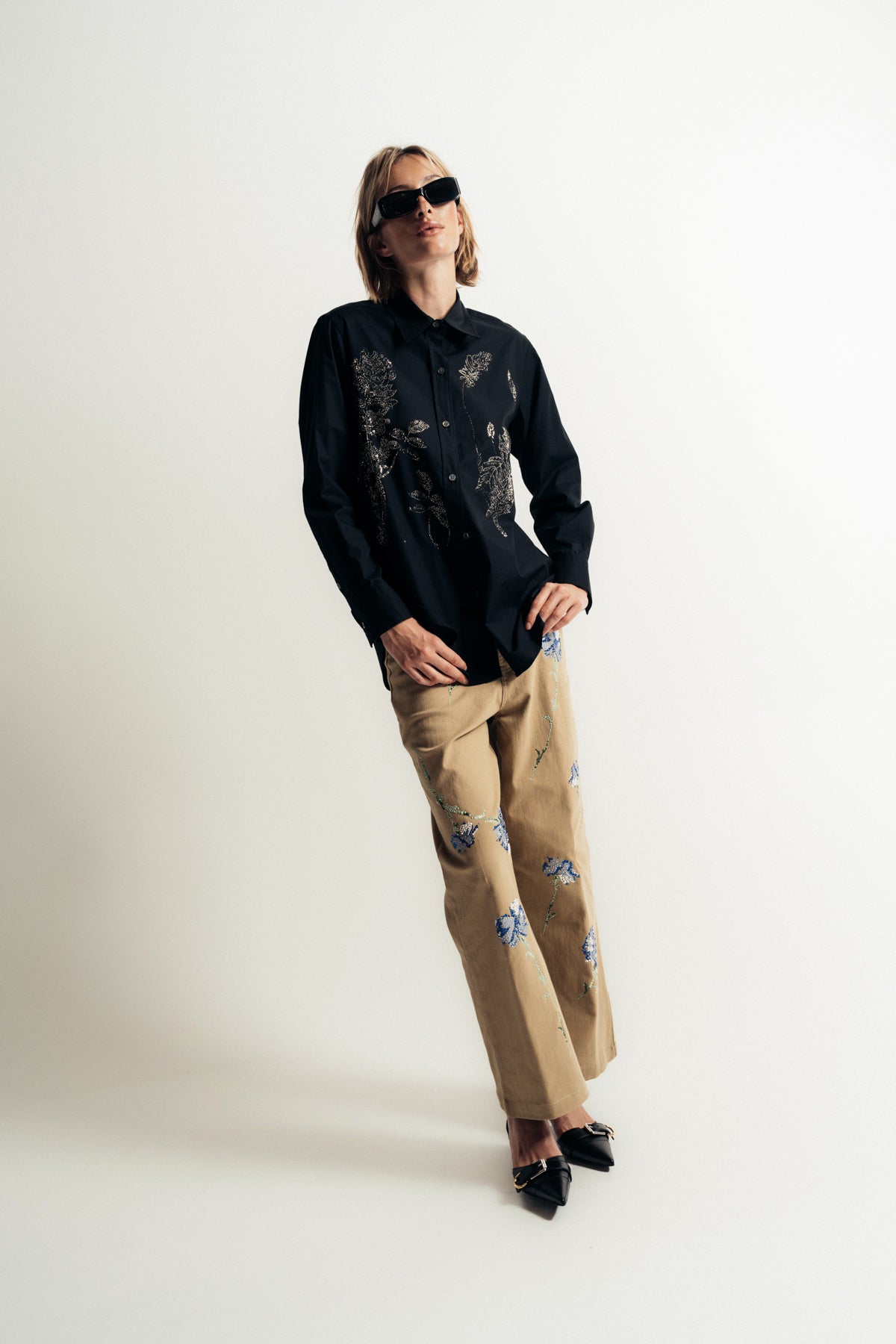 LIBERTINE | ‘CECIL BEATON BLUE CARNATION’ CROPPED WIDE LEG PANTS - MAXFIELD LA