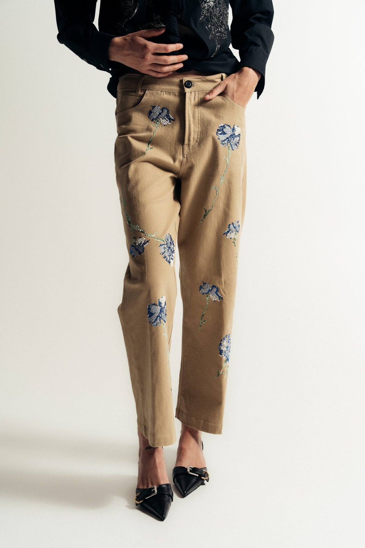 LIBERTINE | ‘CECIL BEATON BLUE CARNATION’ CROPPED WIDE LEG PANTS - MAXFIELD LA