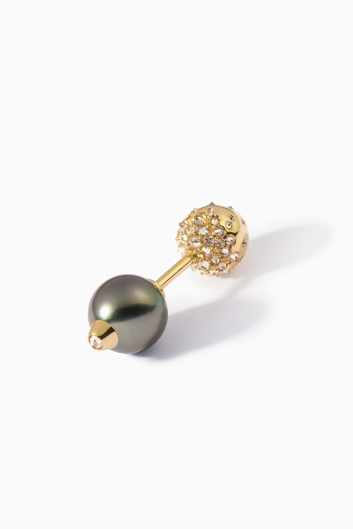 HANNAH MARTIN | 18K YELLOW GOLD DIAMOND STUDDED PEARL STUDDED TEARDROP BARBELL L + XL EARRING - MAXFIELD LA