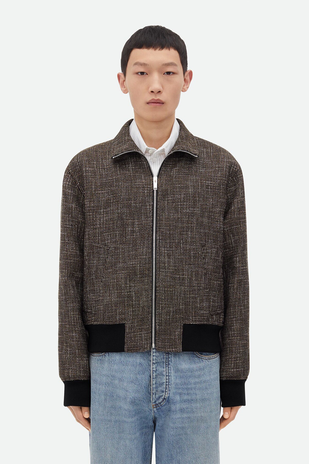 BOTTEGA VENETA | WOOL AND COTTON PIED DE POULE BLOUSON - MAXFIELD LA