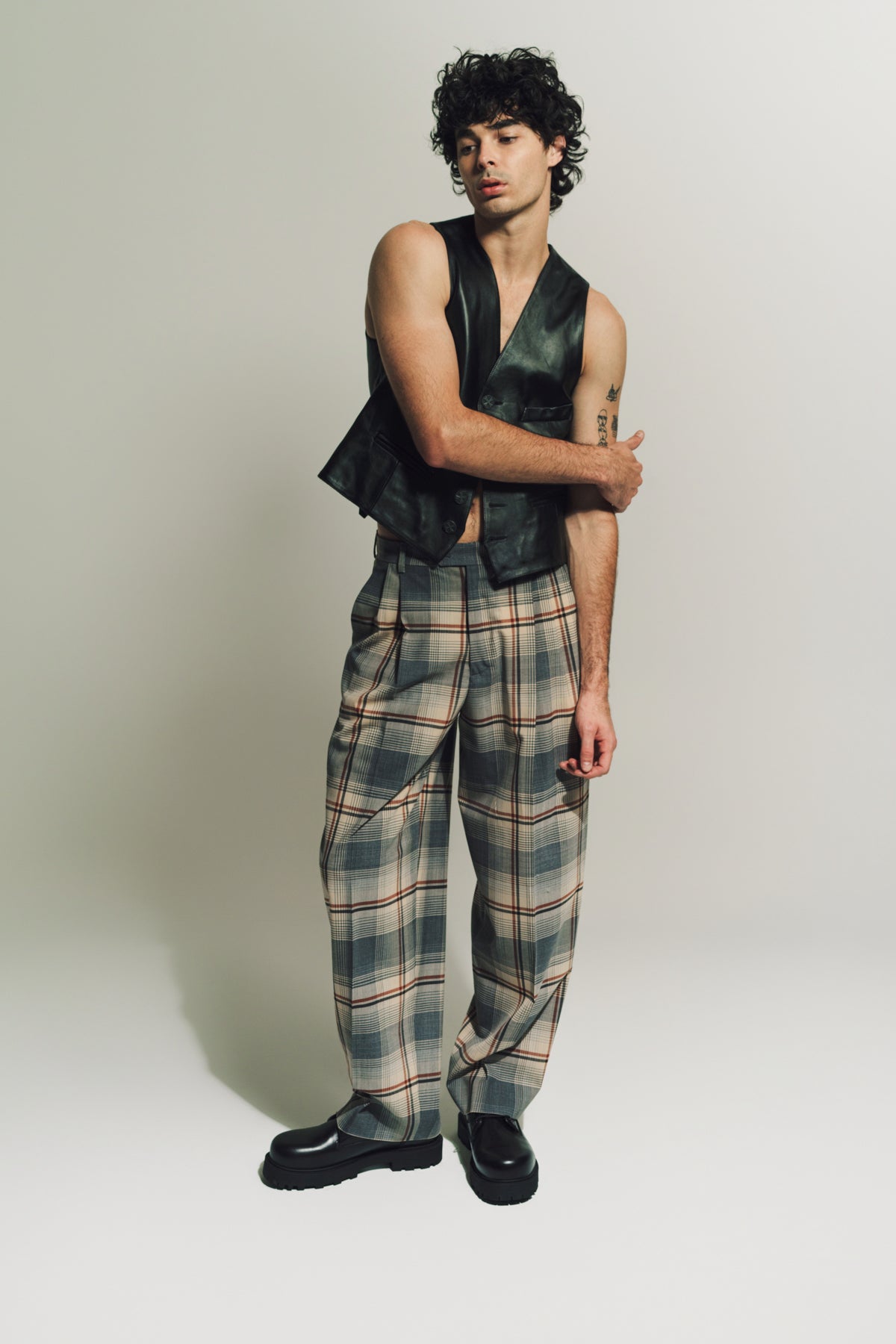 MARNI | WOOL PLEATED PLAID TROUSERS