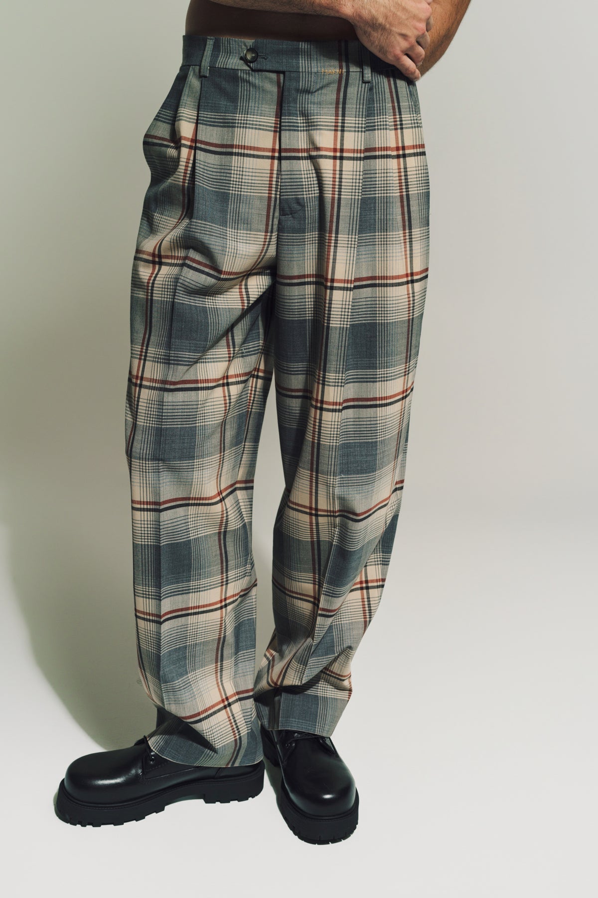 MARNI | WOOL PLEATED PLAID TROUSERS