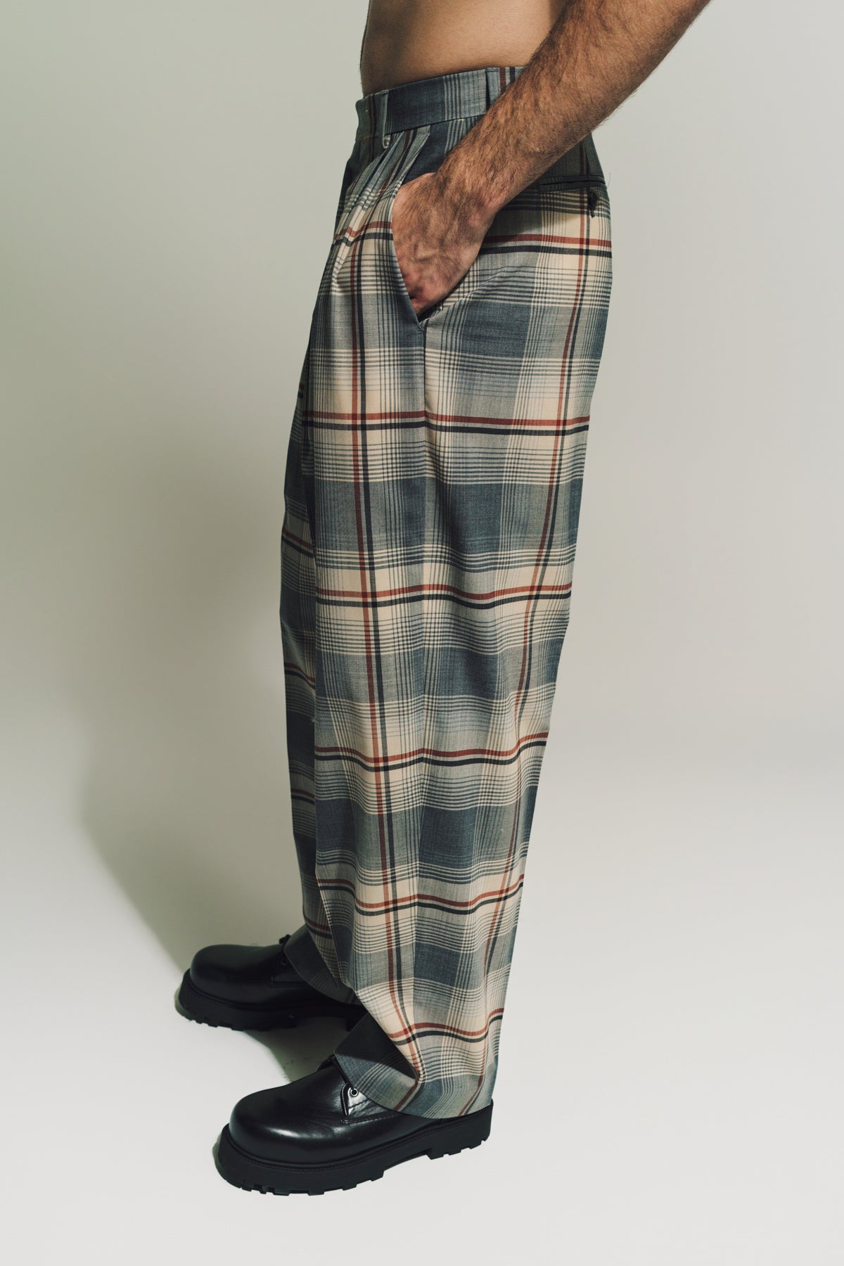 MARNI | WOOL PLEATED PLAID TROUSERS