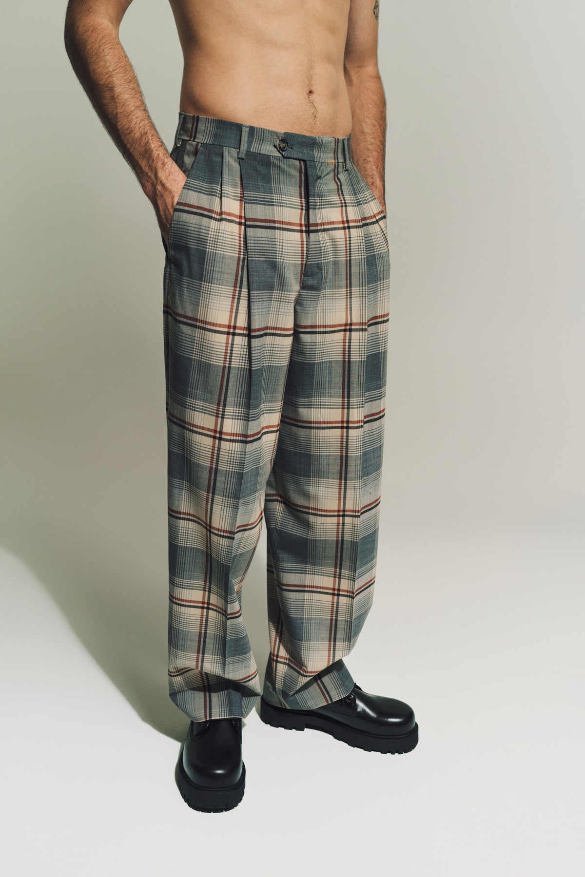 MARNI | WOOL PLEATED PLAID TROUSERS