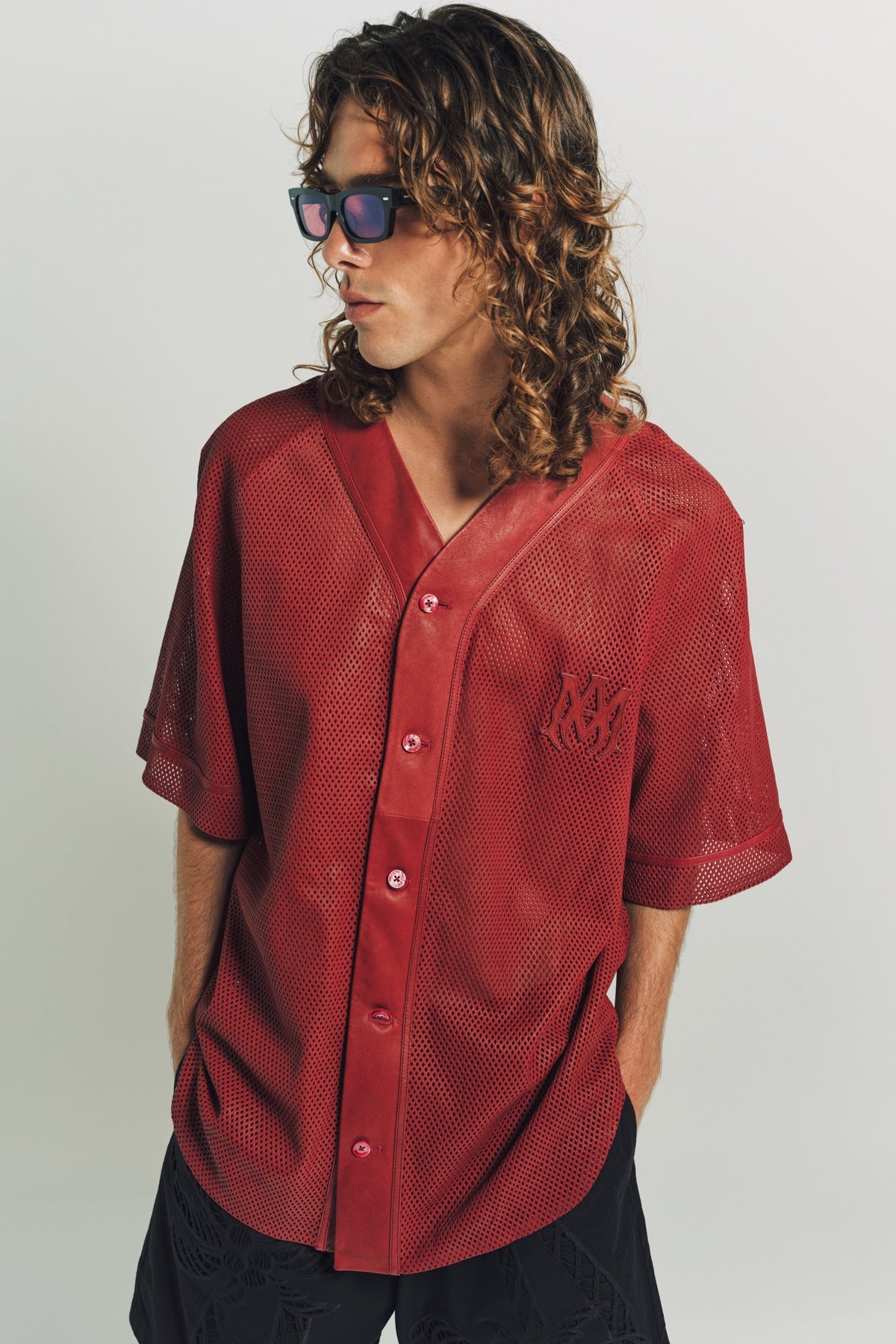 AMIRI | MA PERFORATED BASEBALL SHIRT - MAXFIELD LA