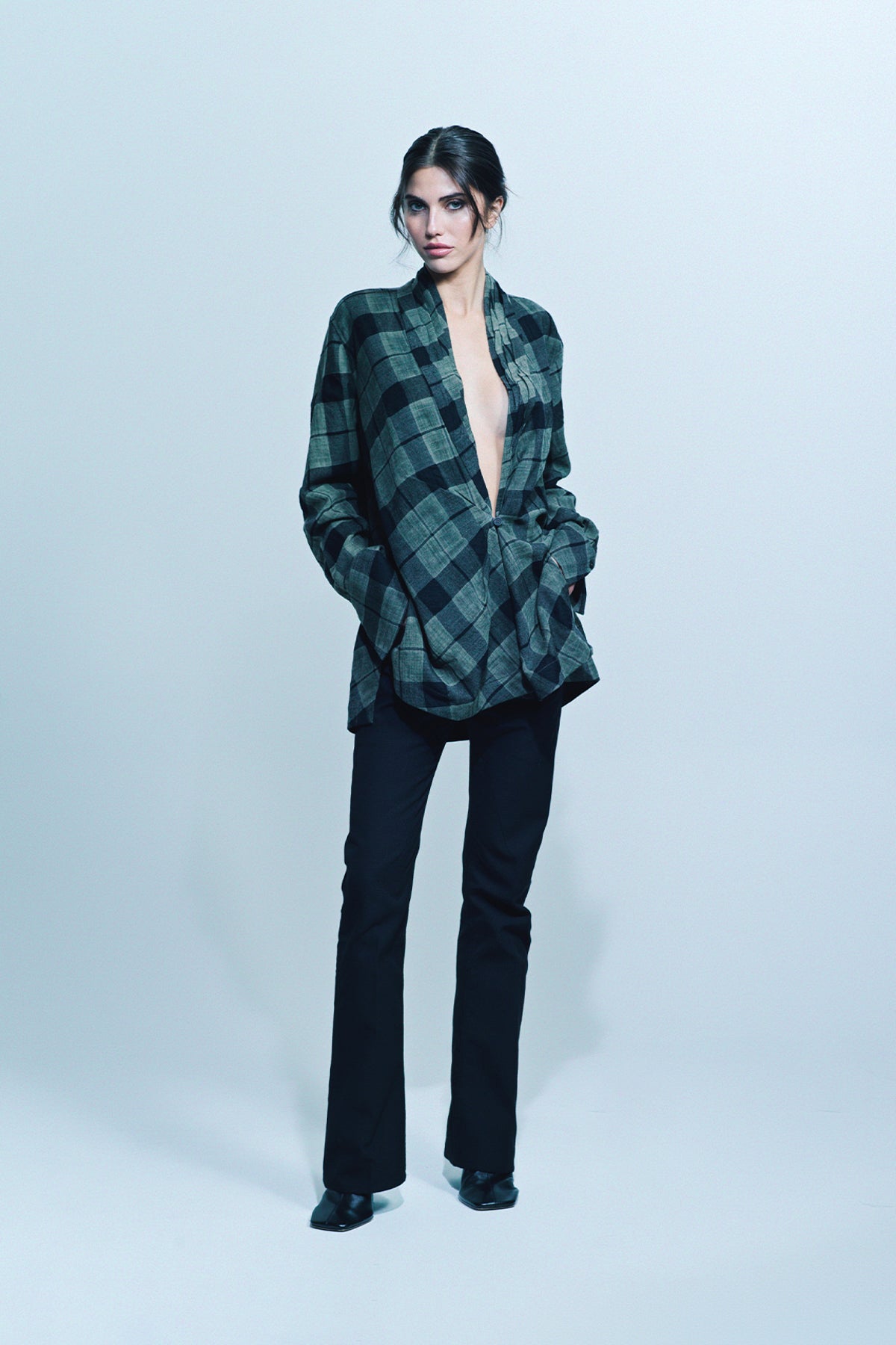 ZIGGY CHEN | PLAID SHORT ROBE SHIRT - MAXFIELD LA