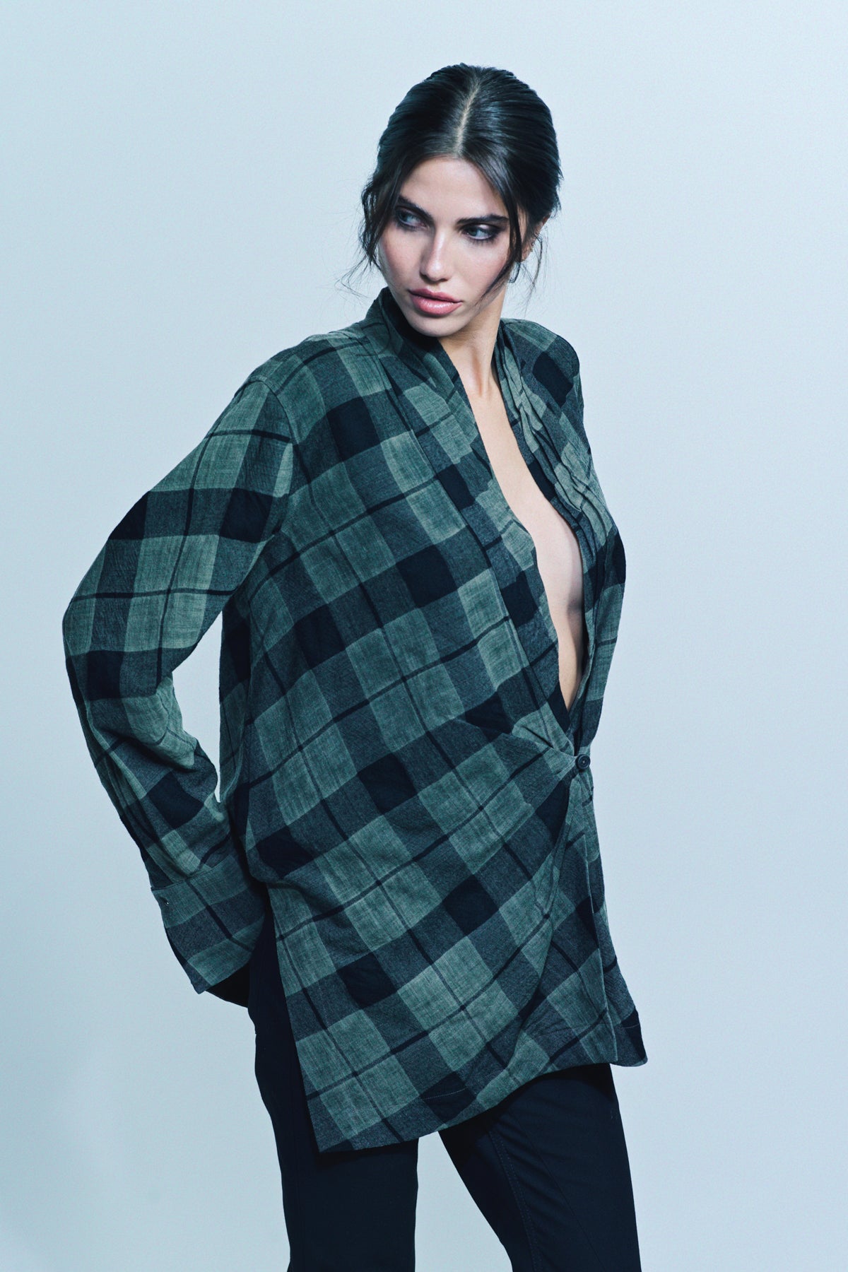 ZIGGY CHEN | PLAID SHORT ROBE SHIRT - MAXFIELD LA