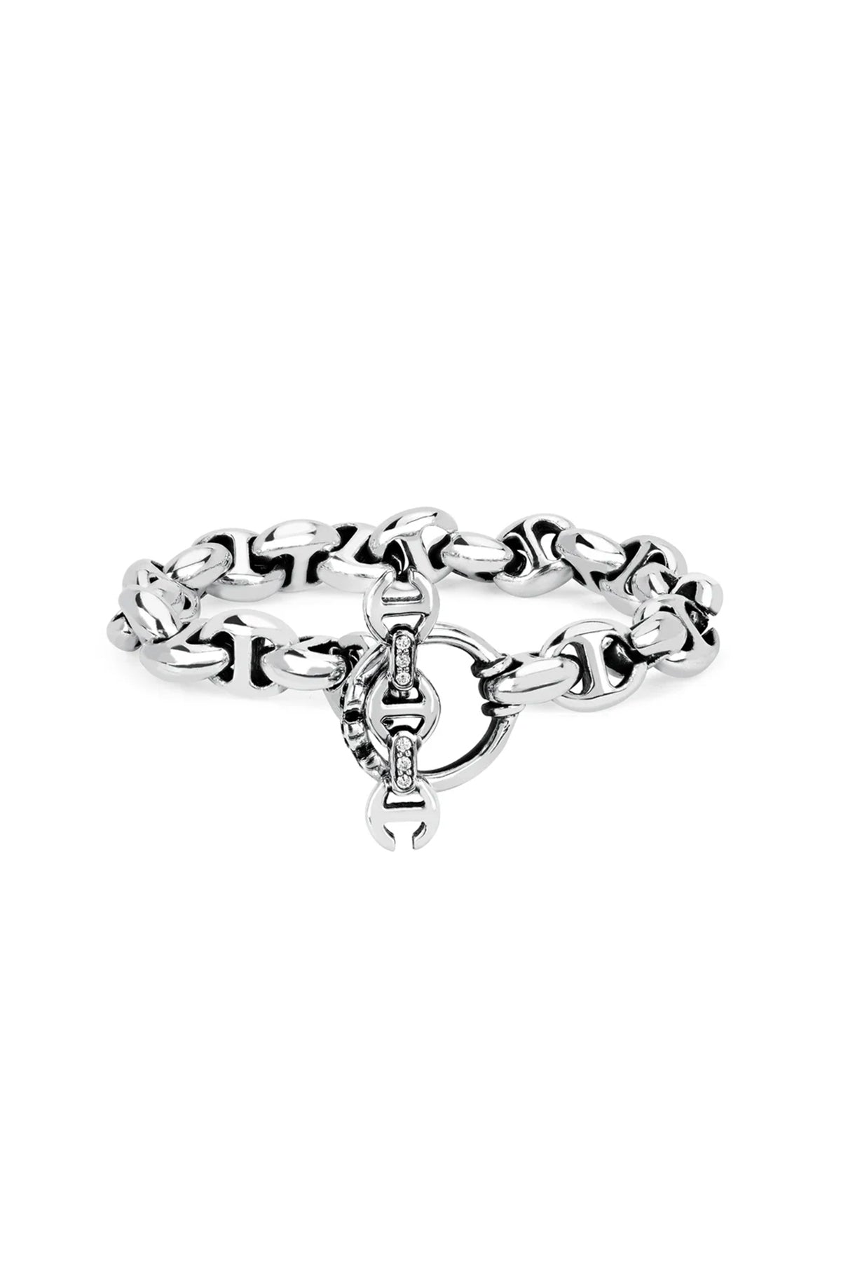 HOORSENBUHS | 10MM STERLING SILVER OPEN LINK DIAMOND BRACELET