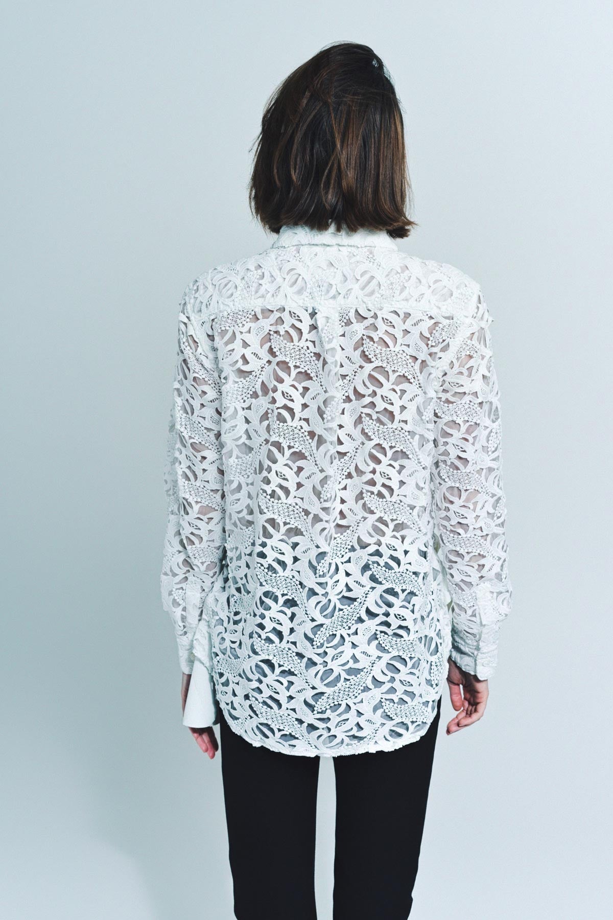 COMME DES GARCONS | LACE & FAUX LEATHER LONG SLEEVE SHIRT