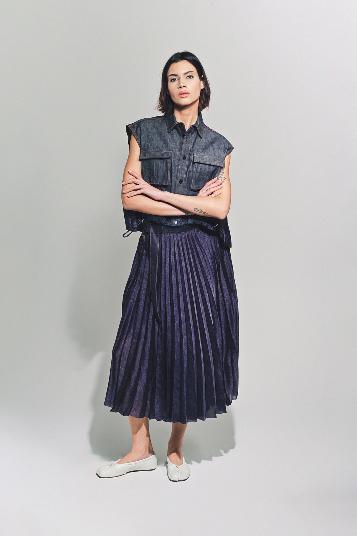 SACAI | DENIM MIX SKIRT - MAXFIELD LA