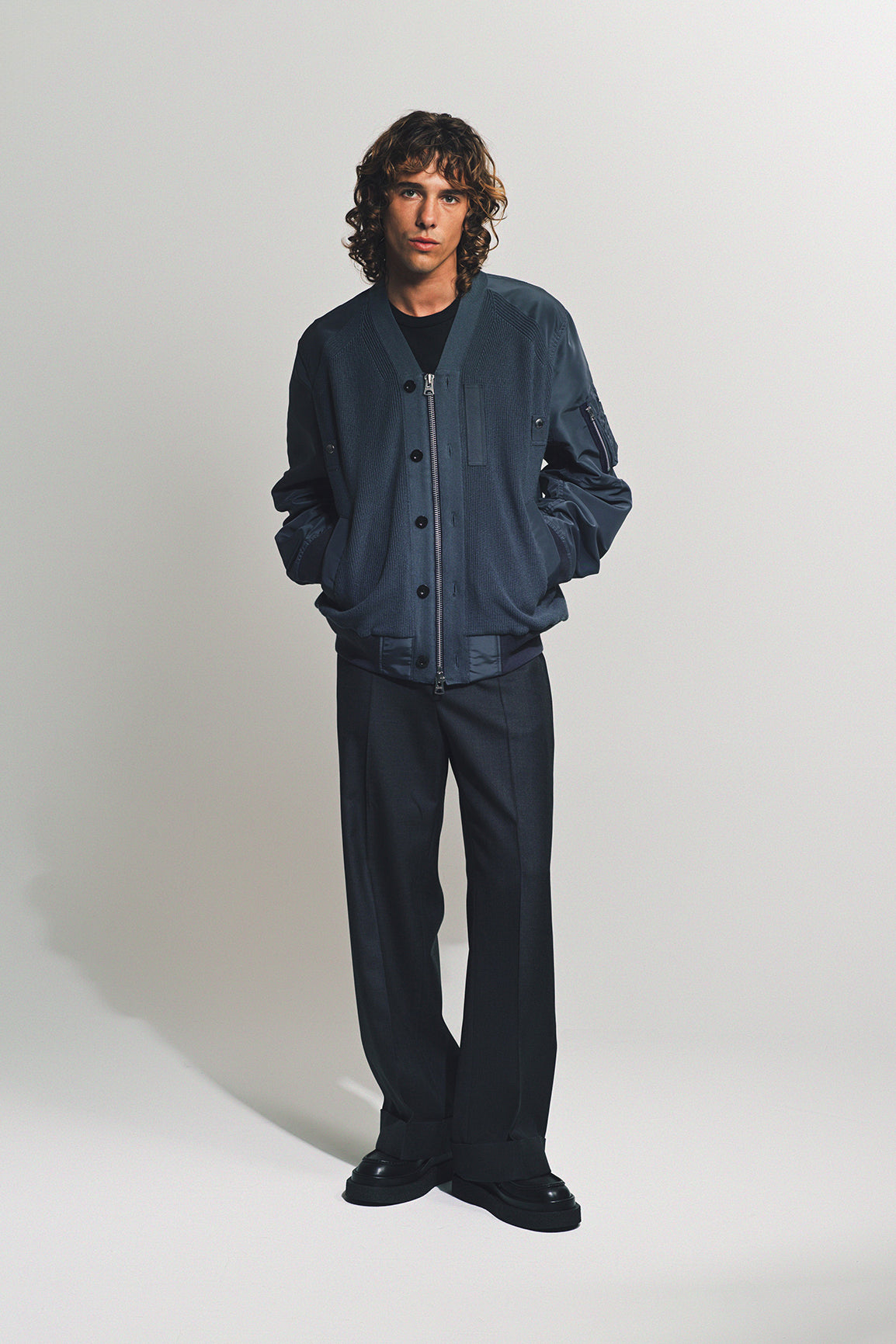 SACAI | NYLON TWILL KNIT BLOUSON