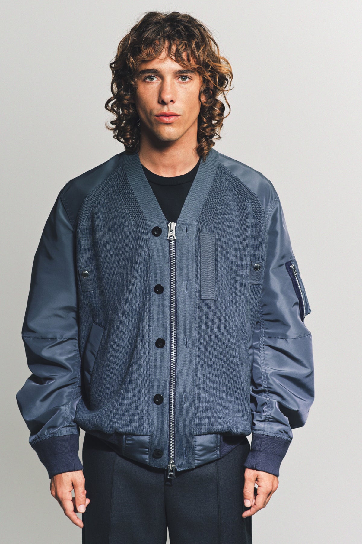 SACAI | NYLON TWILL KNIT BLOUSON