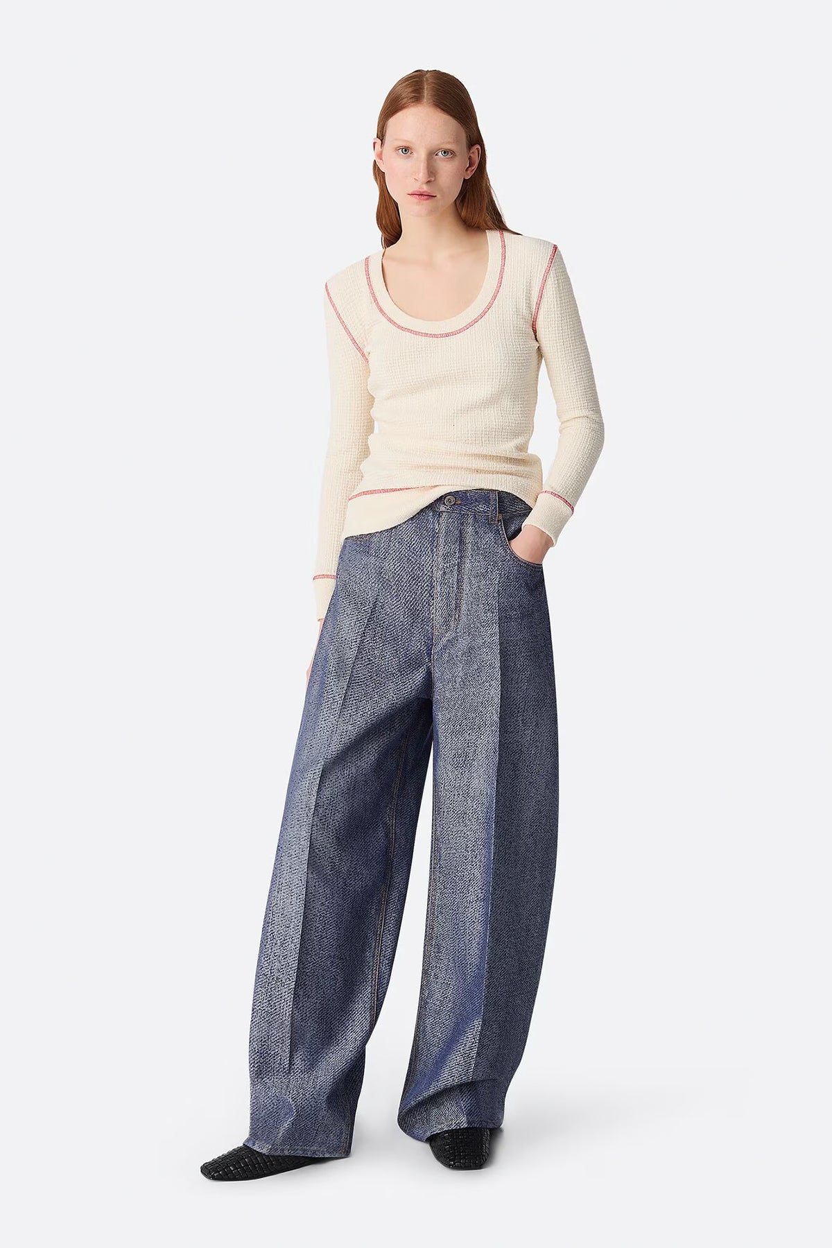 BOTTEGA VENETA | DENIM JACQUARD WIDE LEG TROUSERS