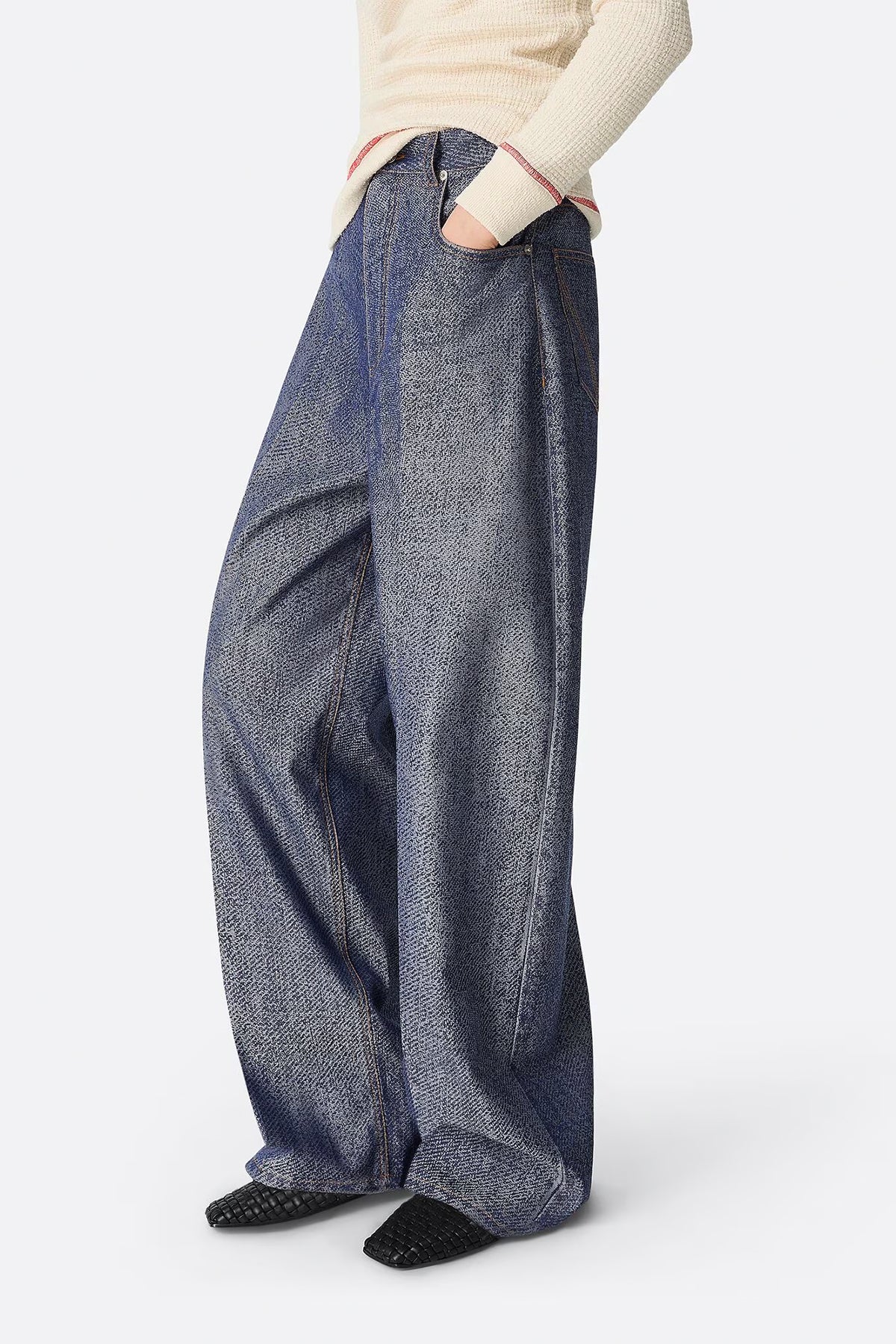 BOTTEGA VENETA | DENIM JACQUARD WIDE LEG TROUSERS