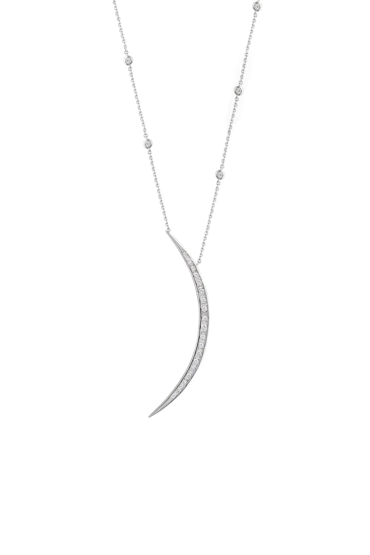 BEE GODDESS | 18K WHITE GOLD CRESCENT DIAMOND NECKLACE