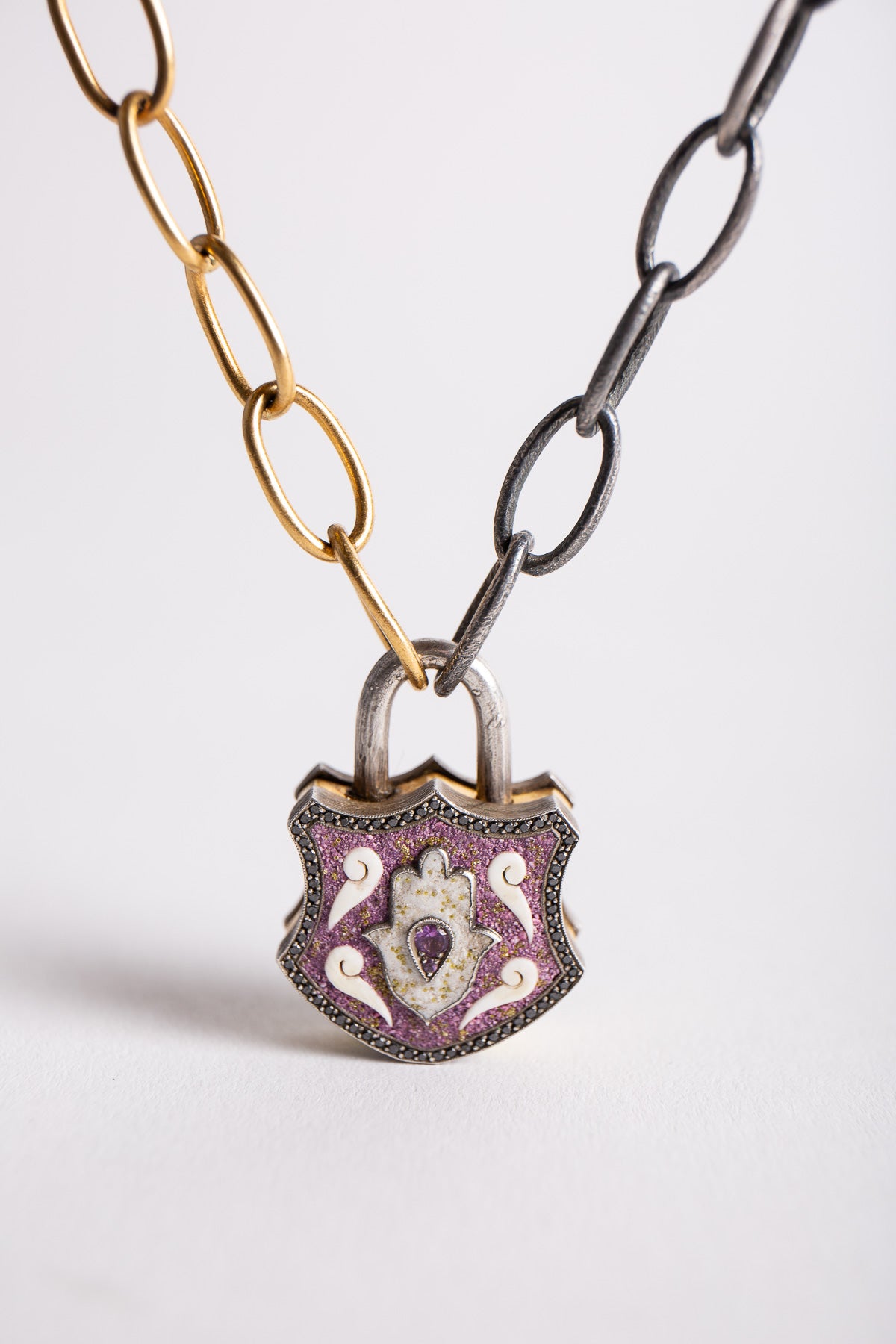 SEVAN BIÇAKÇI | 24K YELLOW GOLD, STERLING SILVER, DIAMOND, AND AMETHYST PENDANT